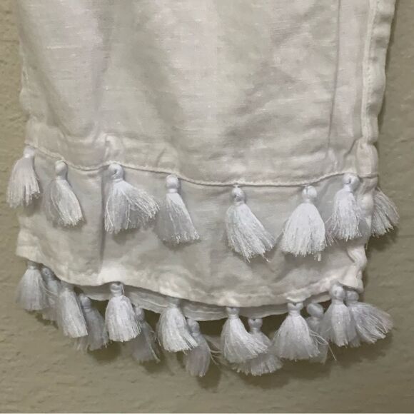 RACHEL ZOE Linen Pants Women’s Medium White Elastic Waist Double Row Tassels. - Picture 6 of 12